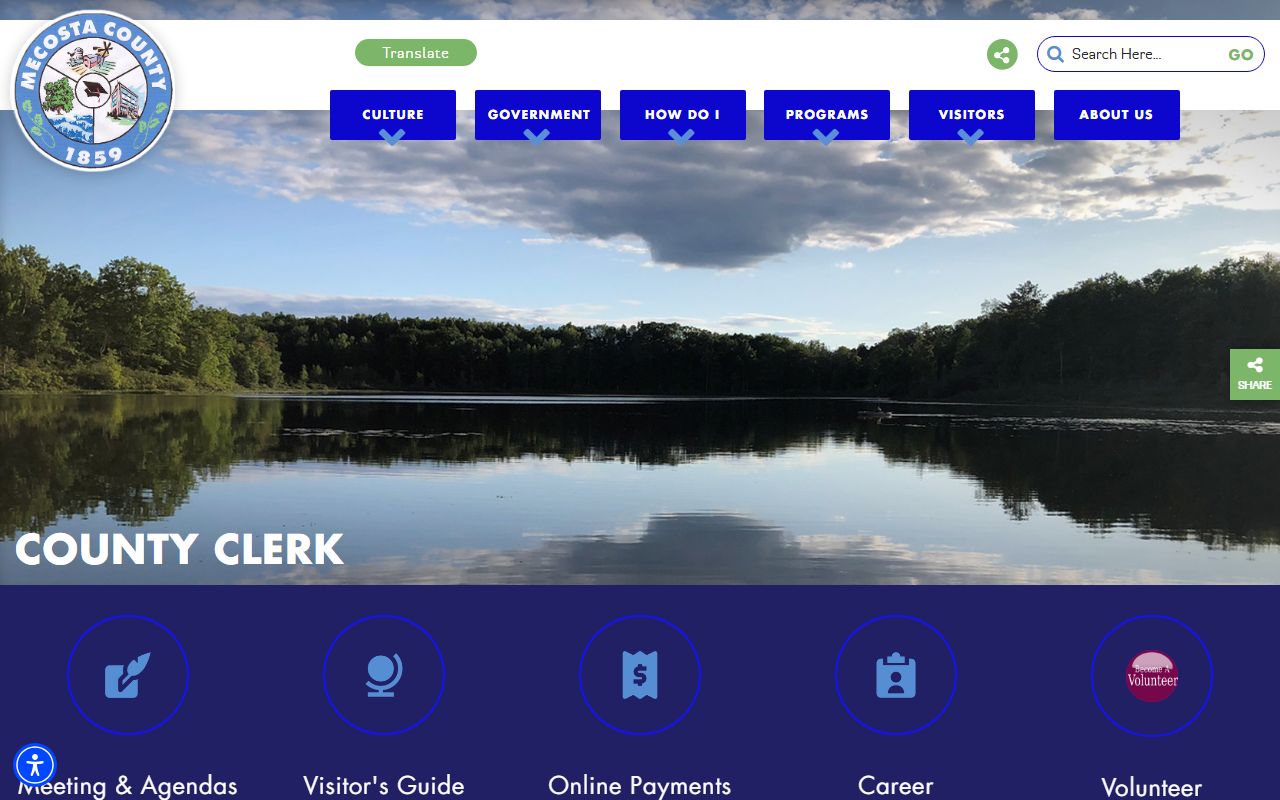 Mecosta County Clerk page listing court records and vital record services