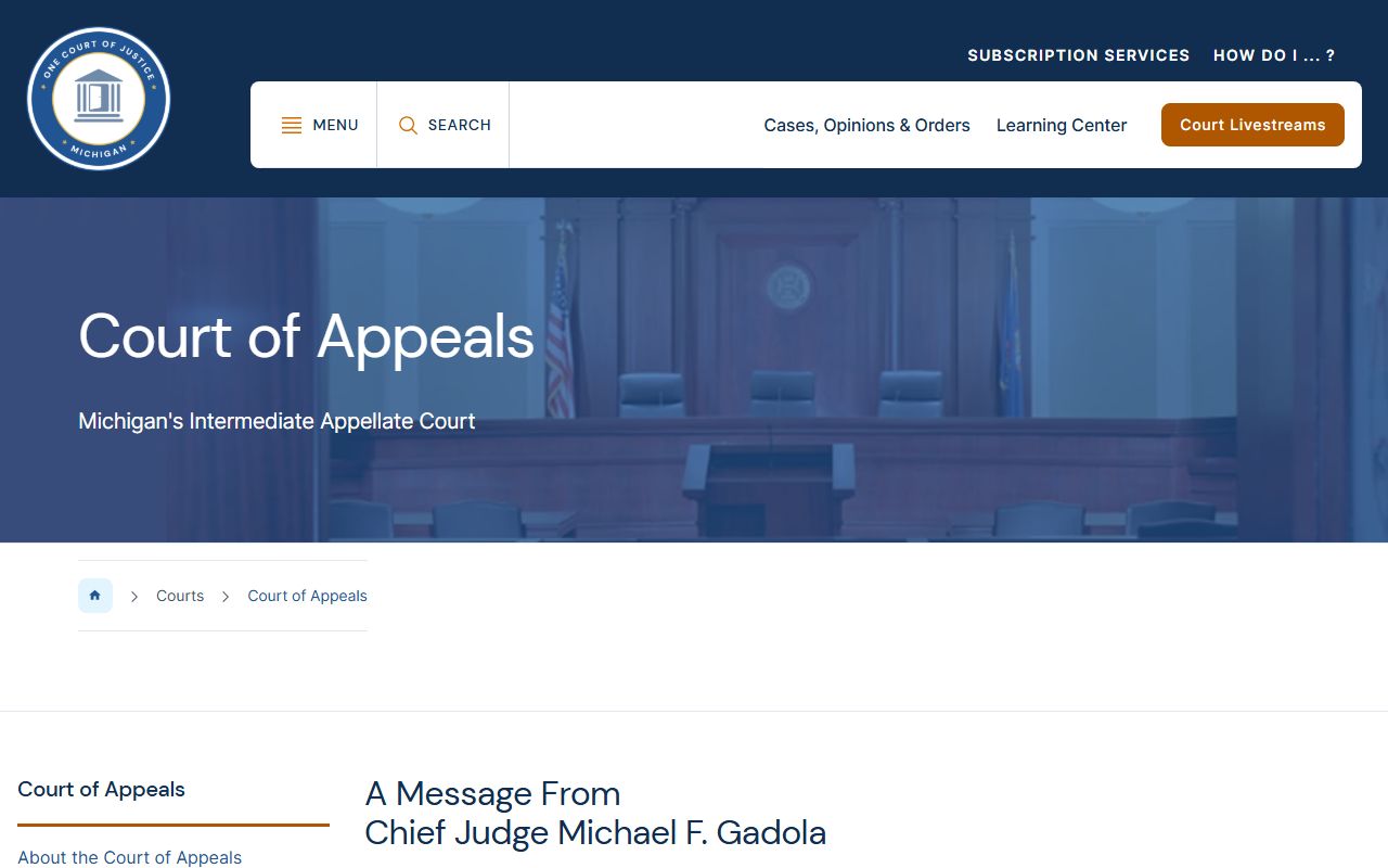 Michigan Court of Appeals dockets for appealed Mecosta County court records