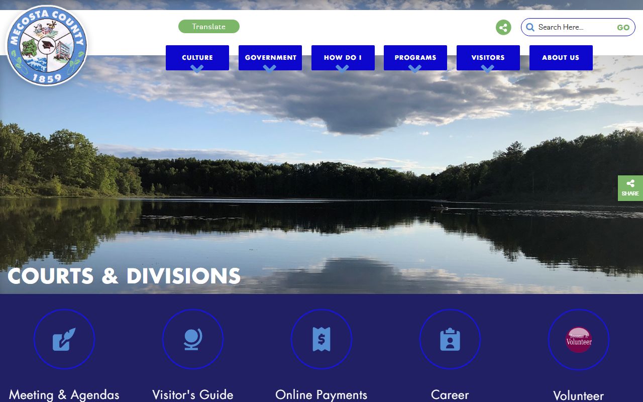 Mecosta County Courts and Divisions page listing court records access channels