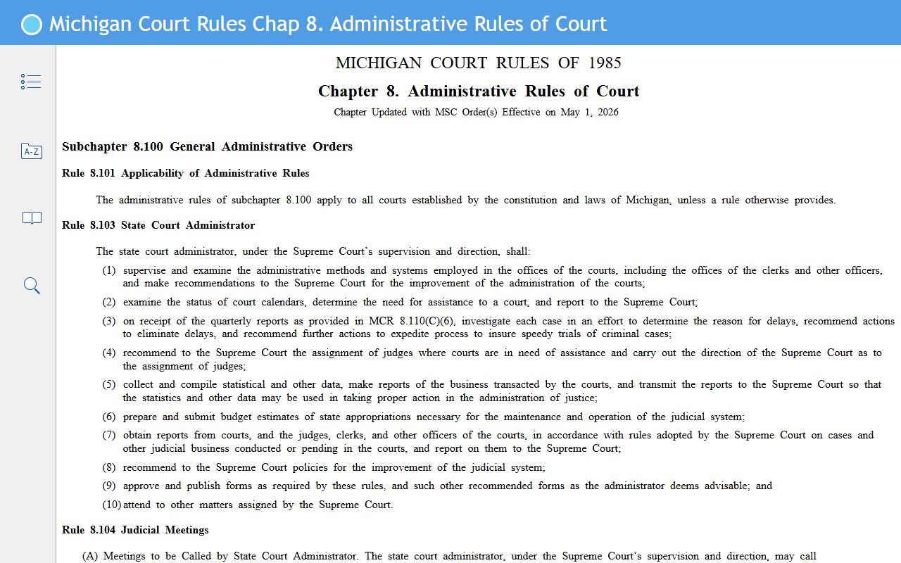 Michigan Court Rule chapter governing Mecosta County court records access