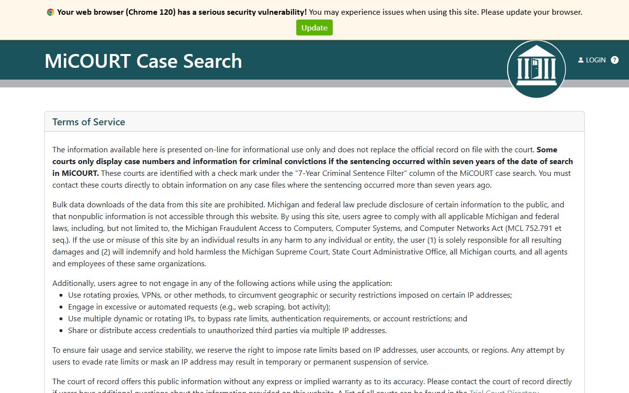 Mecosta County court records search on the MiCOURT 49th Circuit Court portal