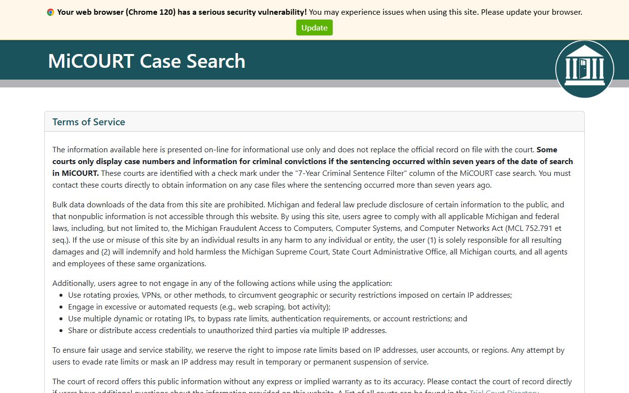 Statewide MiCOURT Case Search for Mecosta County court records
