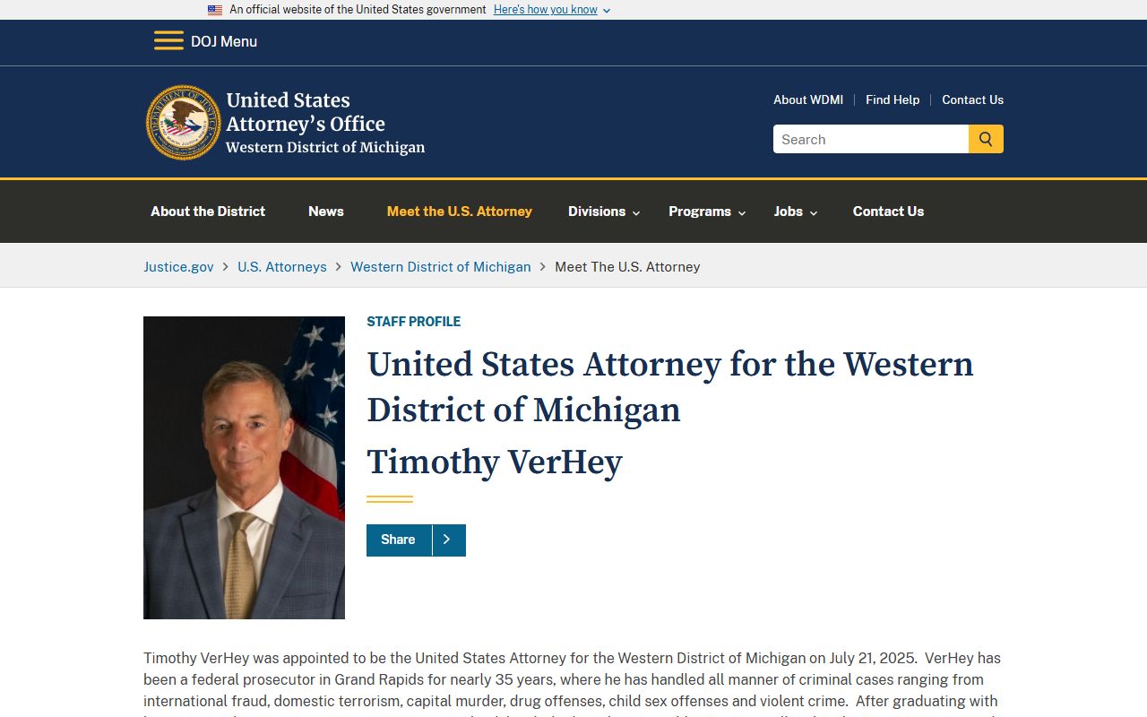 Mecosta County criminal court records U.S. Attorney biography for the Western District of Michigan