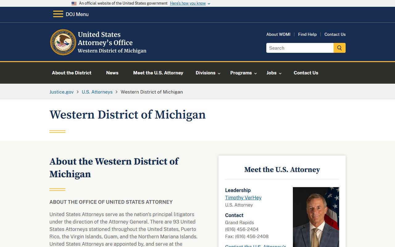 Mecosta County criminal court records federal prosecution through the U.S. Attorney for the Western District of Michigan