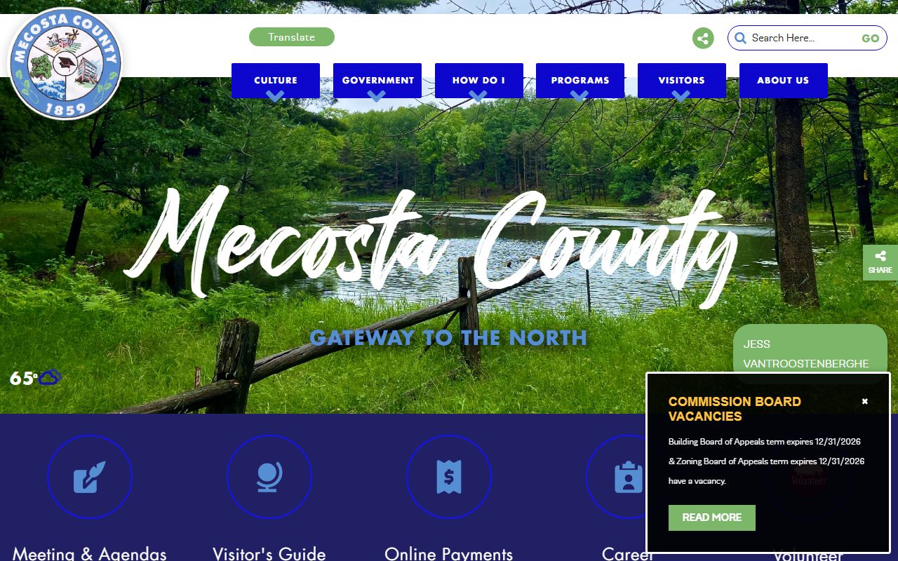 Mecosta County homepage with court records and division links