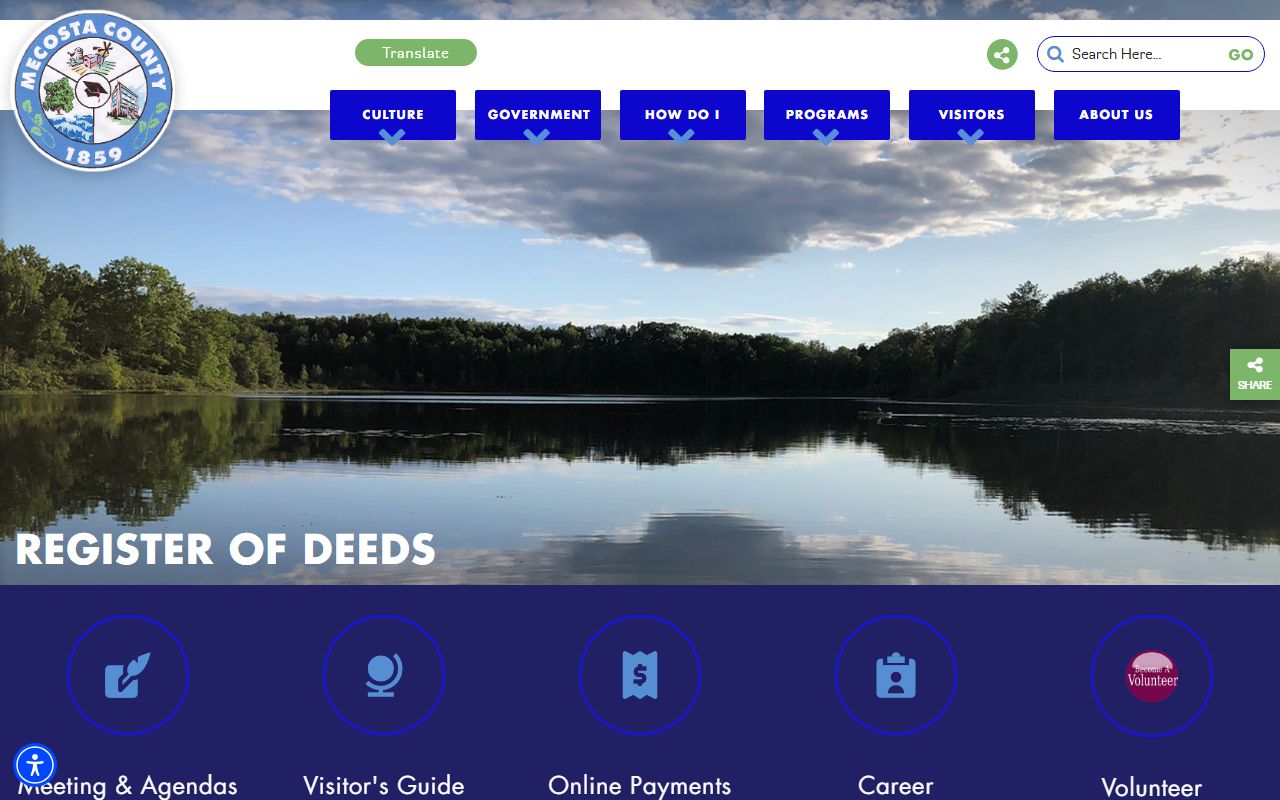 Mecosta County Register of Deeds page for marriage and divorce related land records