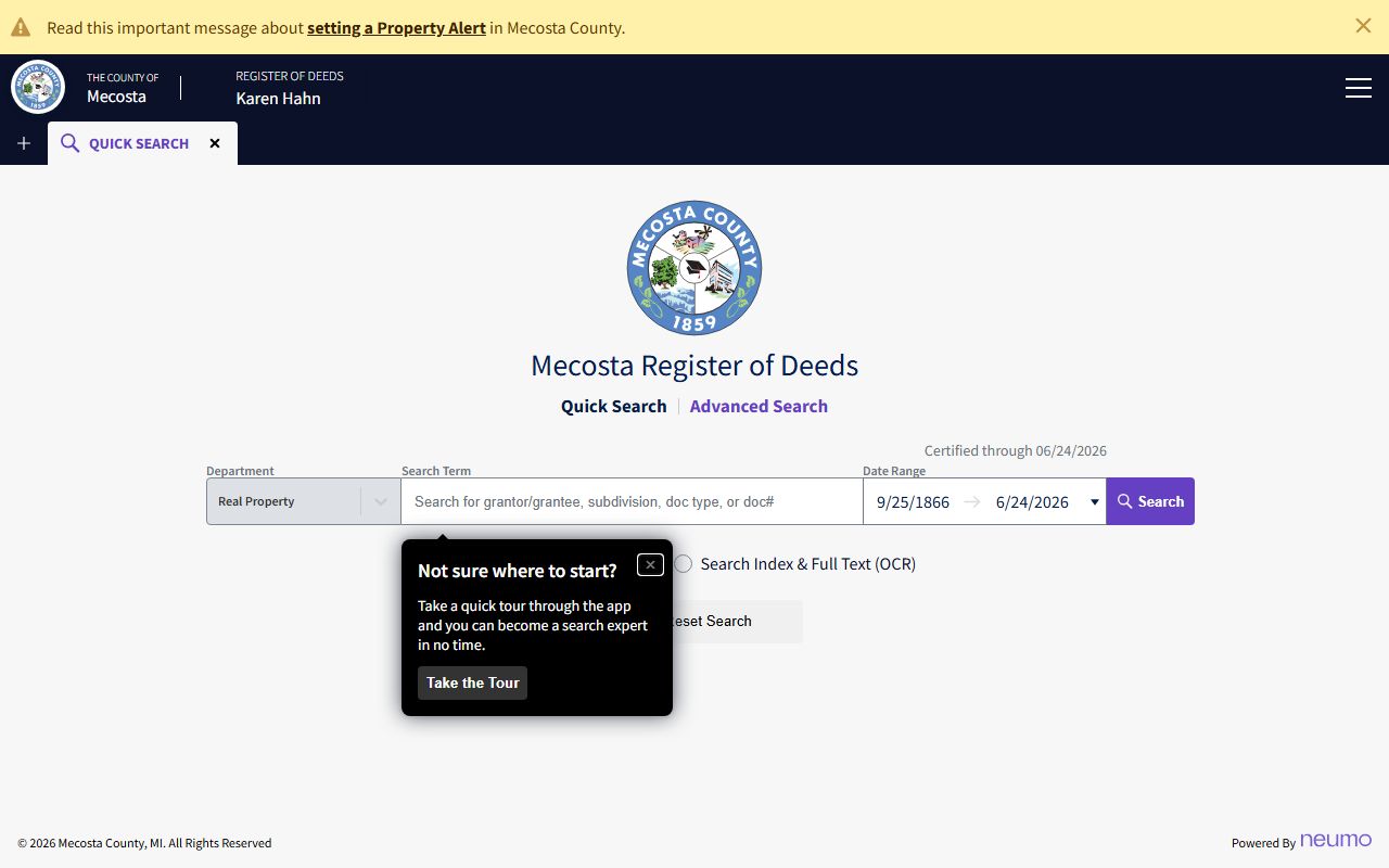 Vanguard land-record search for Mecosta County marriage and divorce related property records