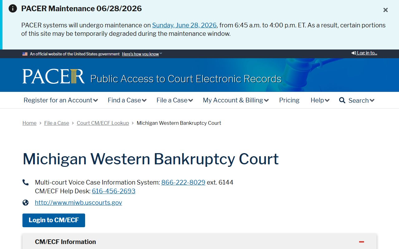 Mecosta County probate records note showing the PACER lookup for the Michigan Western bankruptcy court