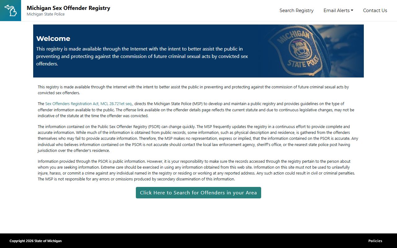 Mecosta County warrant search context showing Michigan Public Sex Offender Registry
