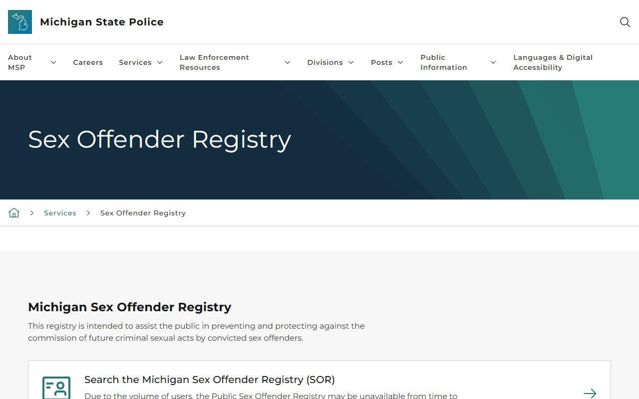 Mecosta County warrant records context showing Michigan State Police sex offender registration information